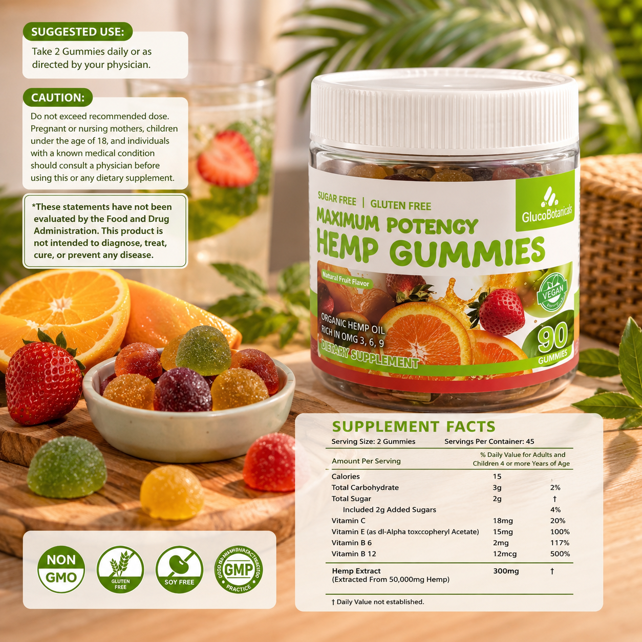Maximum Potency Hemp Gummies – Natural Fruit Flavor (90 Gummies)