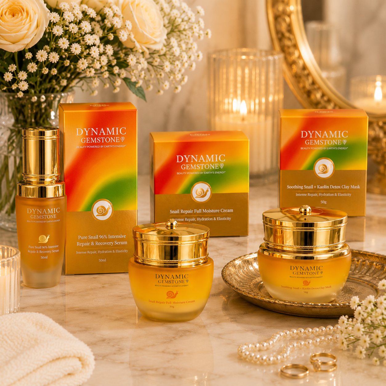 Dynamic Gemstone Snail Skincare Collection – 3-Piece Luxury Set