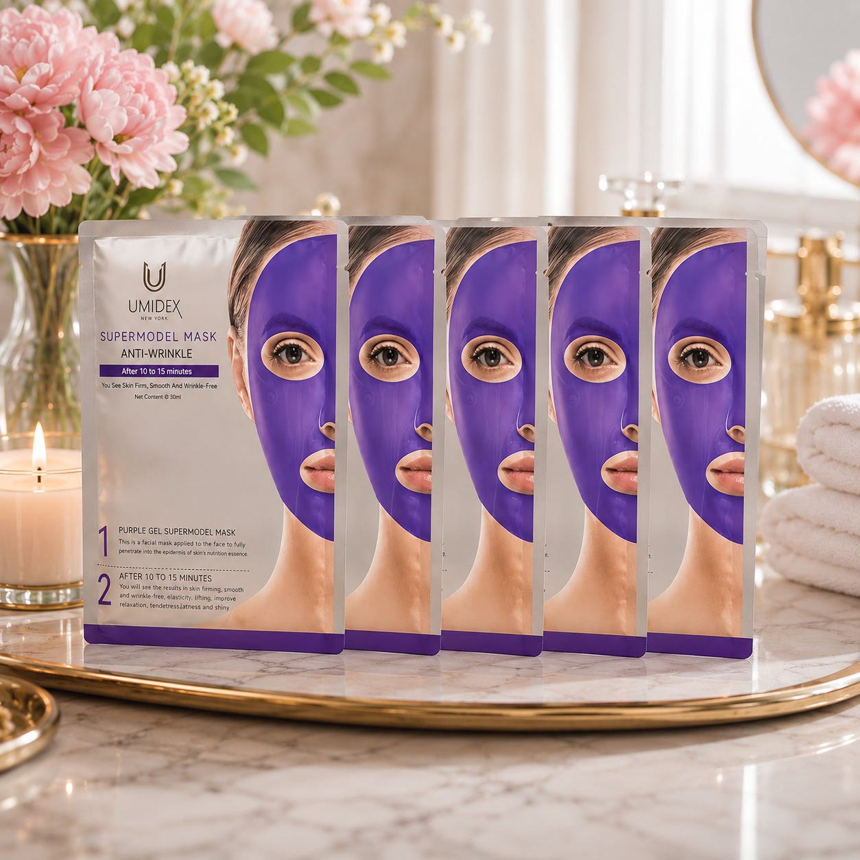 UMIDEX Supermodel Mask – Anti-Wrinkle / Glow Purple Gel Sheet Mask (5-Pack)