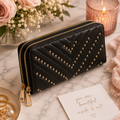 Studded Chevron Double Zip Wallet