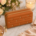 Studded Double Zip Wallet – Cognac
