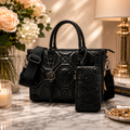 Valentino-Inspired Embossed Satchel & Wallet Set – Black