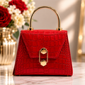 Bagdley Mischka Red Snakeskin Frame Handbag